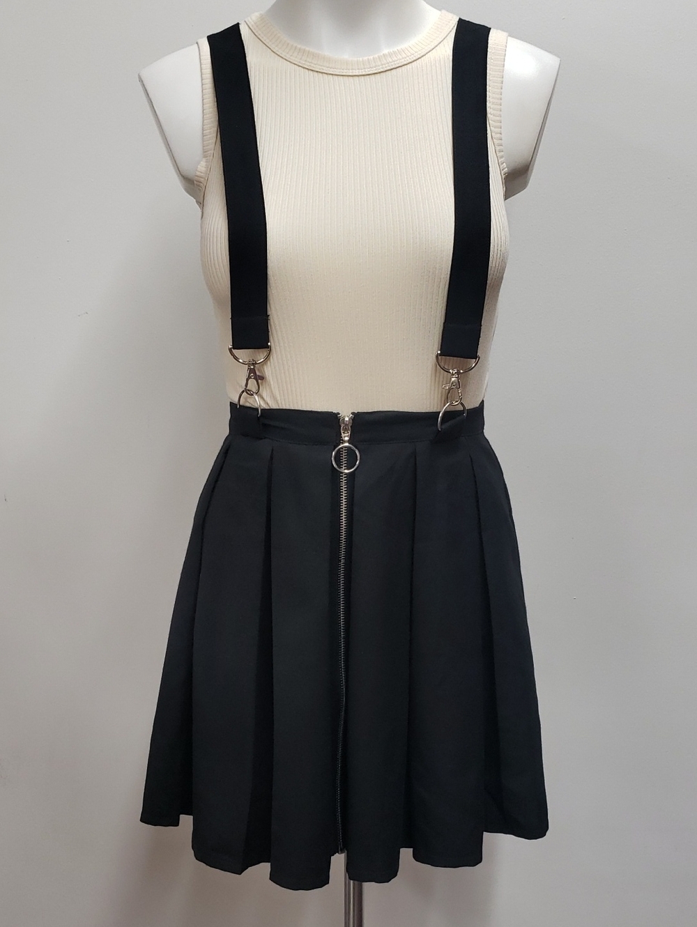 Hot Topic Pleated O-Ring Zipper Suspender Skirt Grunge Goth Dark Academia Small